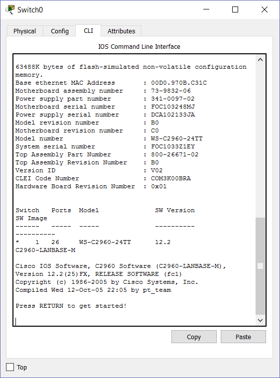 Cisco Packet Tracer: manage switches via CLI