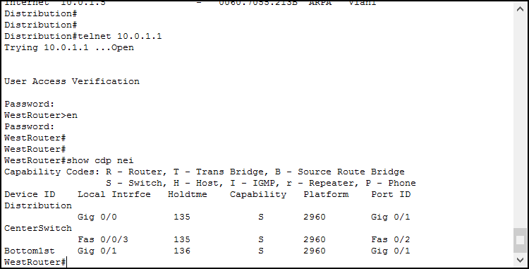 Use show cdp neighbors to discover connected devices