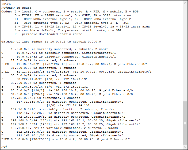 Use show ip route Cisco IOS command to check the routing table