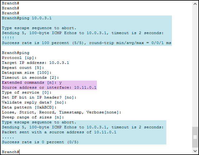 Use extended ping to verify return routes