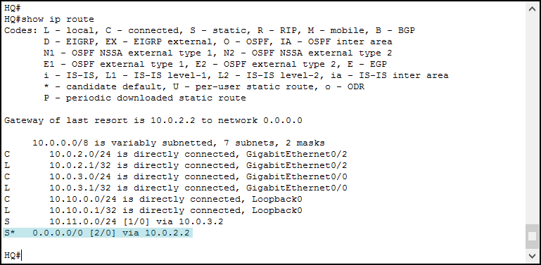 Static routes: floating route is configured with higher administrative distance