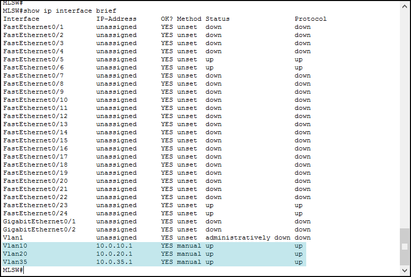 Switch Virtual Interfaces in show ip interface brief Cisco Packet Tracer command in Cisco IOS