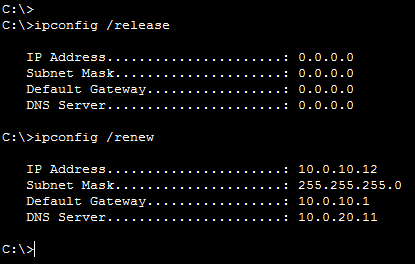 Use ipconfig /release and ipconfig /renew to create a new DHCP request when doing Client Troubleshooting