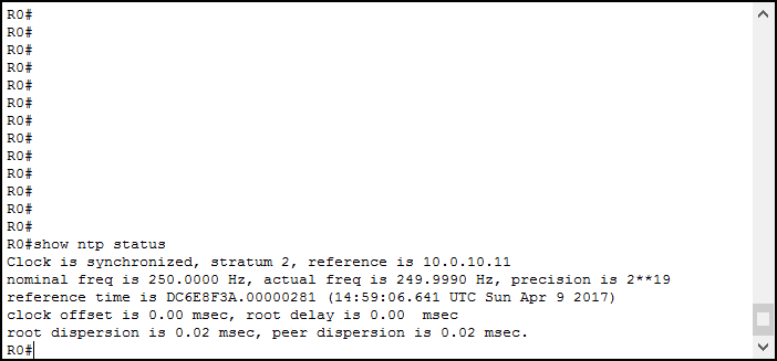 Use show ntp status to check the Network Time Protocol operation, find out more in our free Cisco Packet Tracer lab