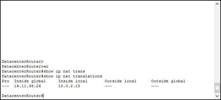 Use show ip nat translations when troubleshooting NAT to see the content of the NAT table on a Cisco device