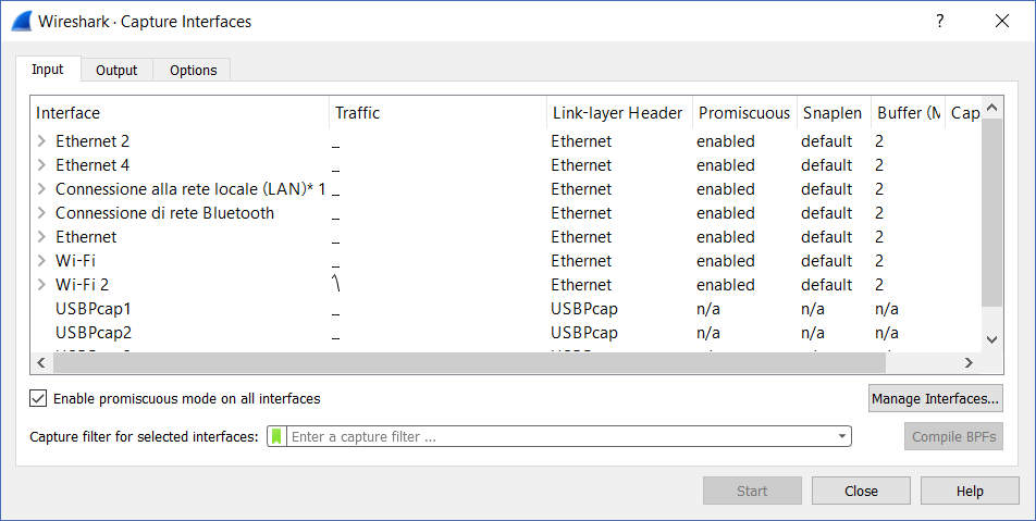 How to use WireShark in its Packet Capture interface to start sniffing network traffic