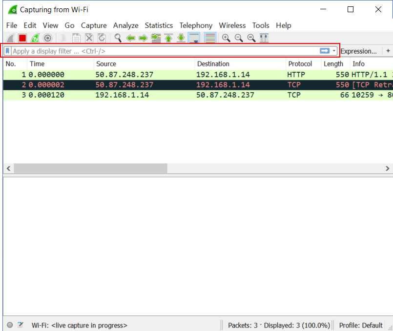 Wireshark Filter: how to apply a display filter - with screenshot