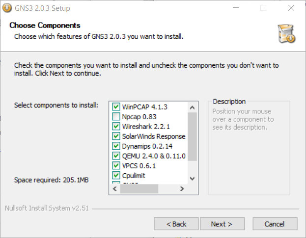 GNS3 Tutorial: which components to select during installation