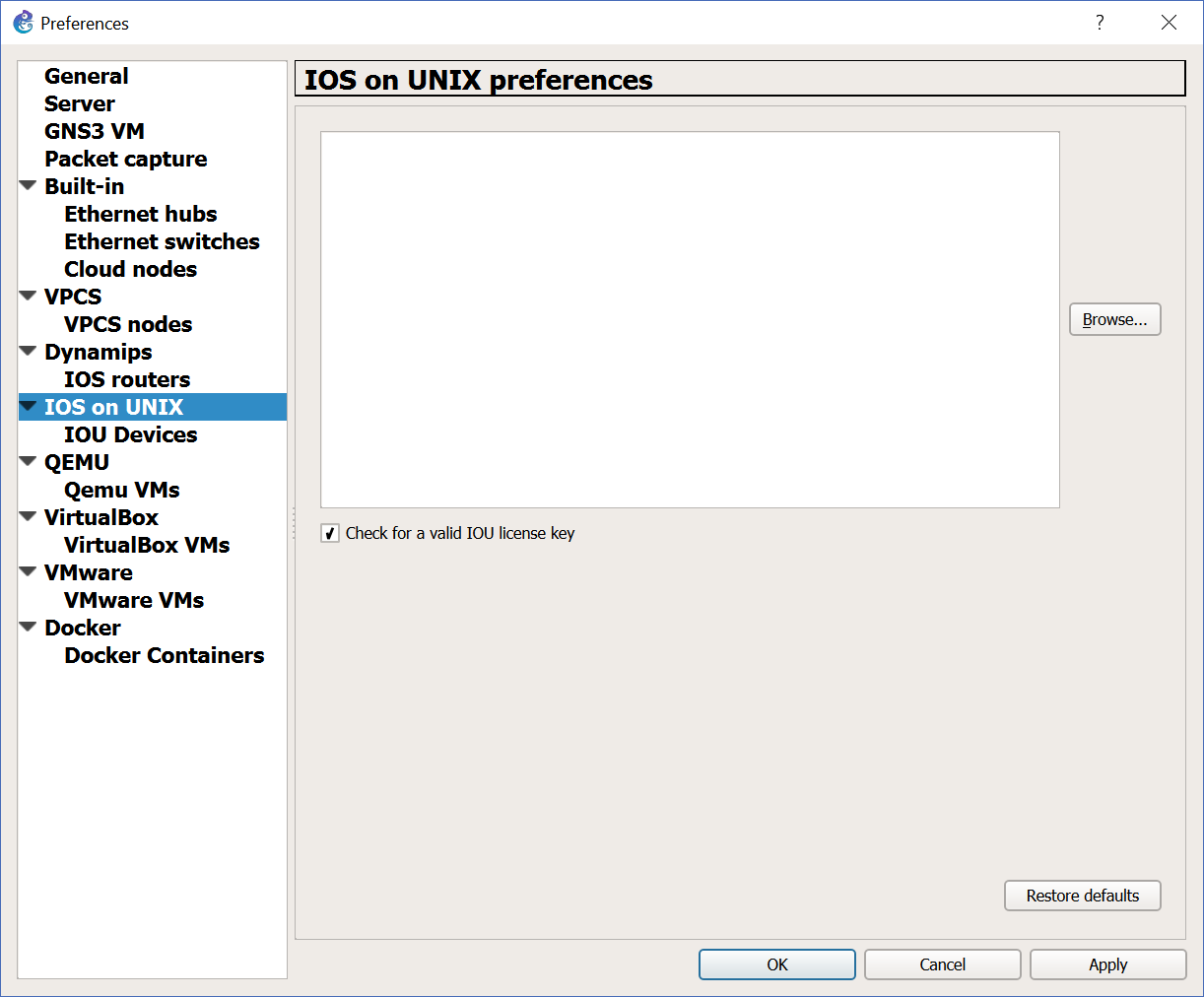 Add a license to your GNS3 VMs by clicking browse