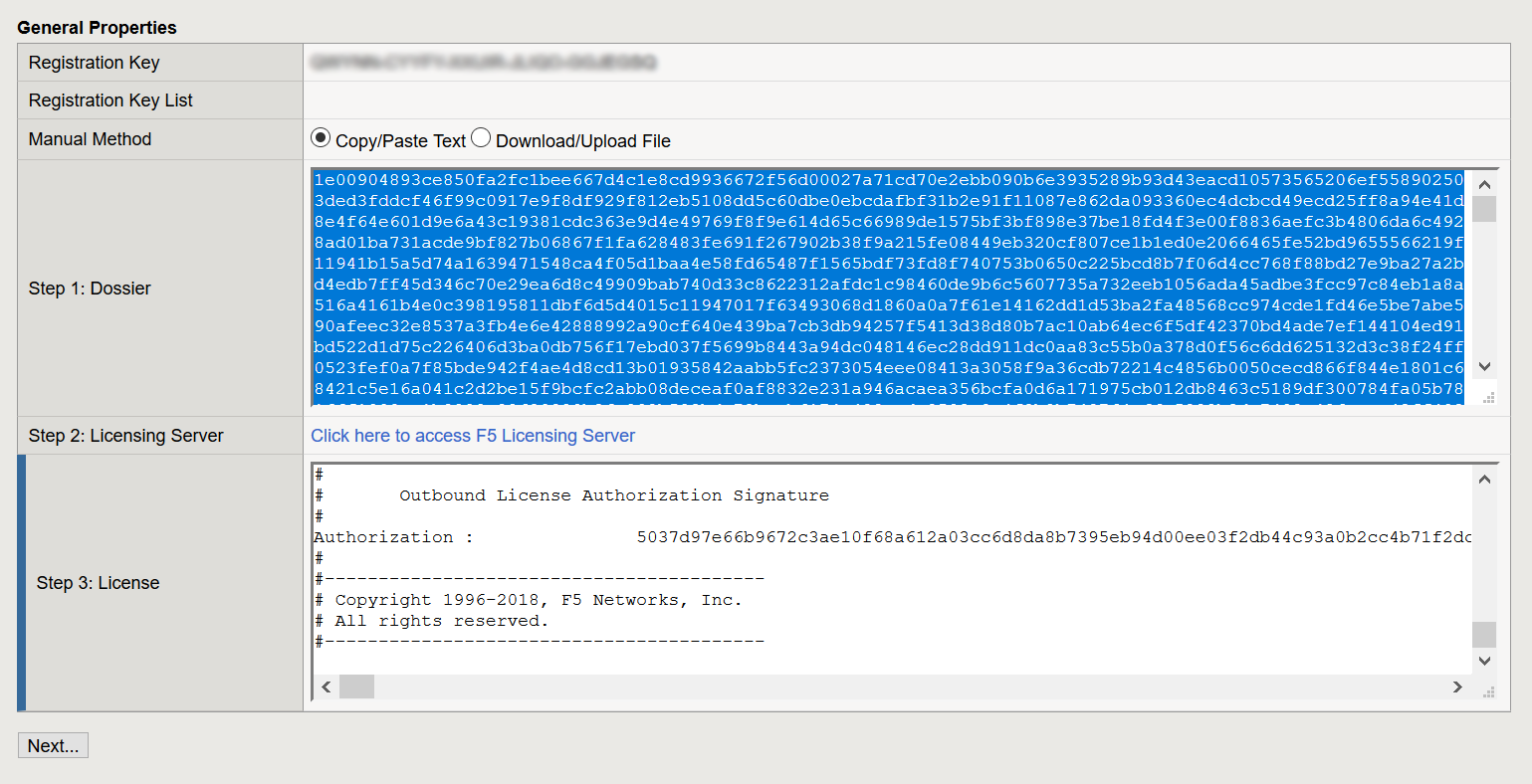 F5 LTM manual activation of a license.