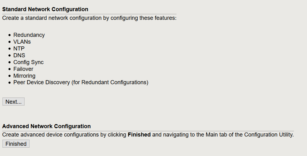 F5 Network configuration wizard.