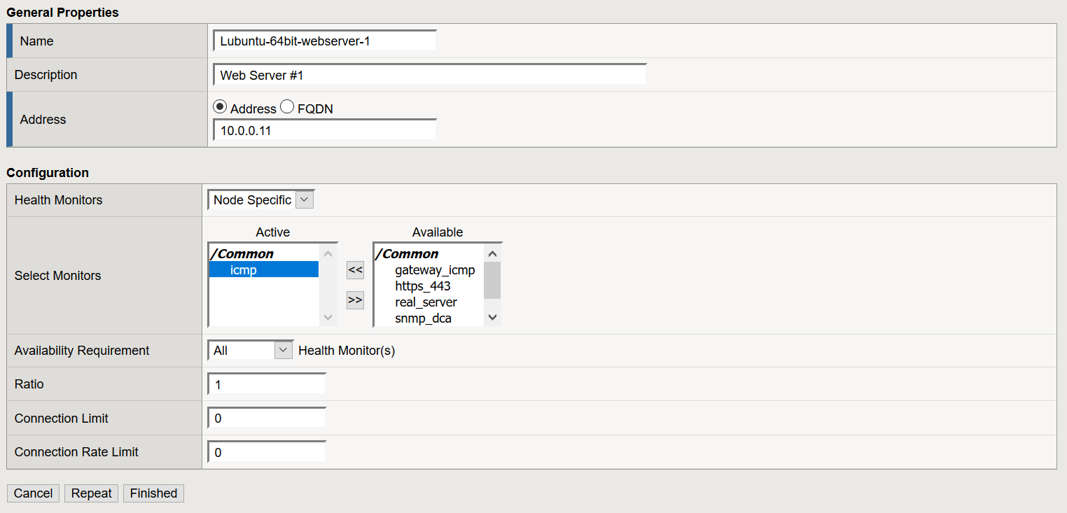 This picture shows how to configure a F5 node in details