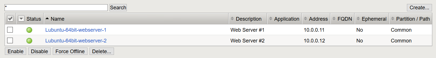 Once you configure F5 nodes, they will show up in the node list and you will see their status.