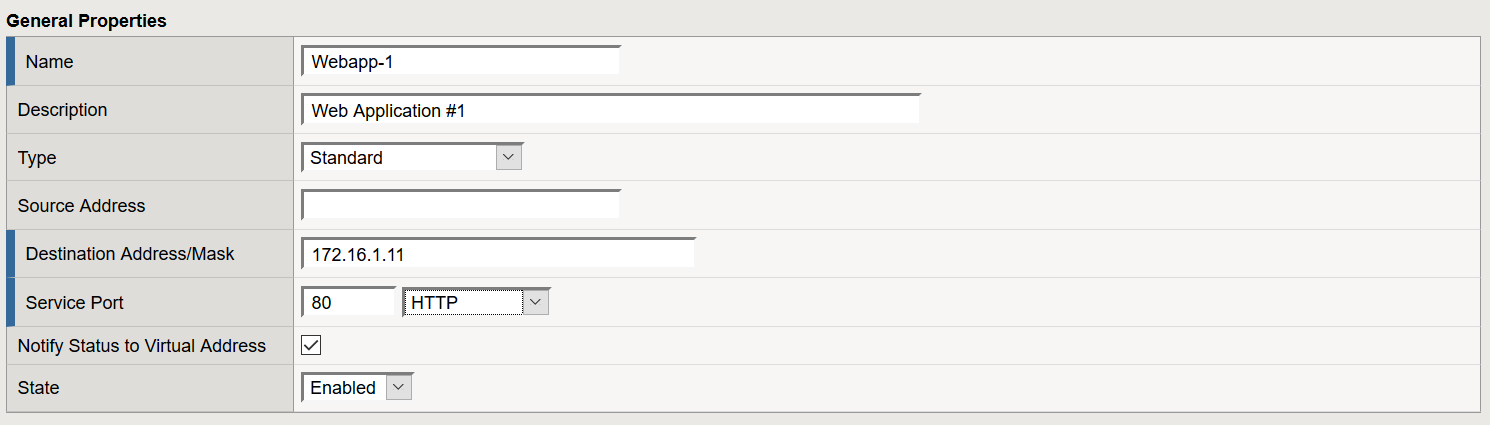 The general properties of an example F5 Virtual Server