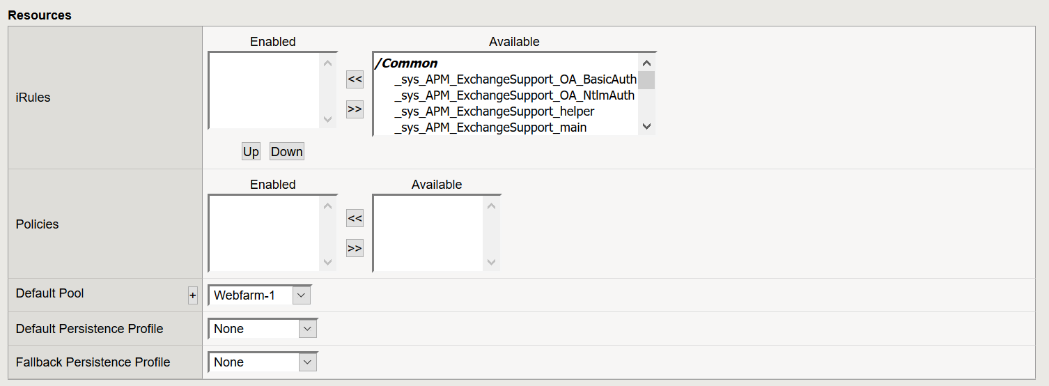 Finally, configure the resources inside your F5 Virtual Server to point to the pool you already created