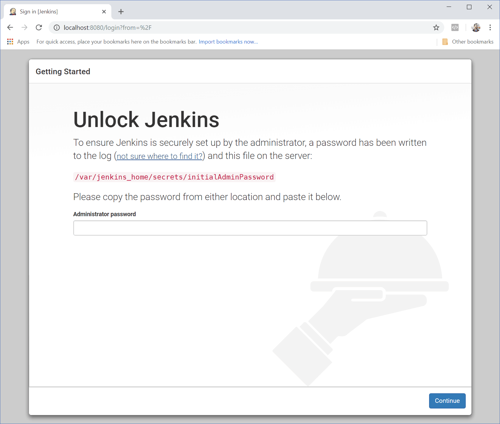 Unlock Jenkins as part of our Docker Jenkins Tutorial.