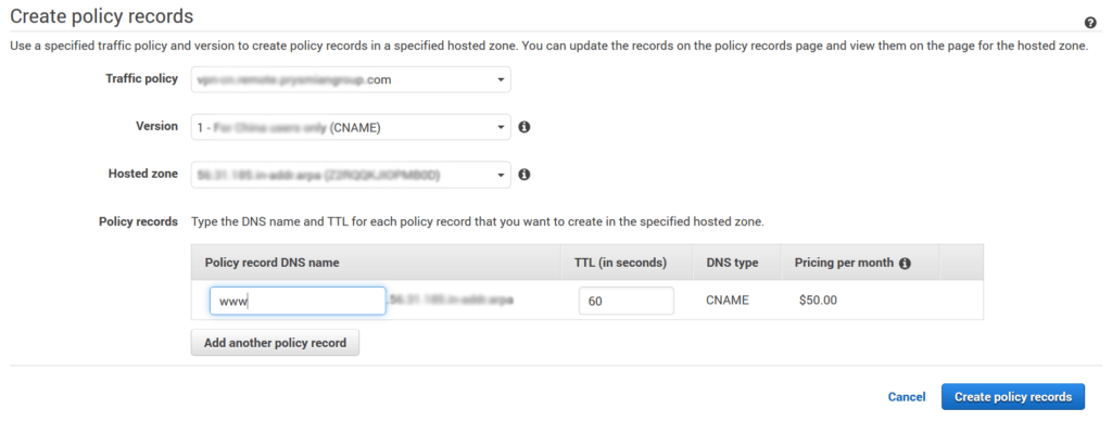 AWS Route 53 Geolocation DNS policy editor