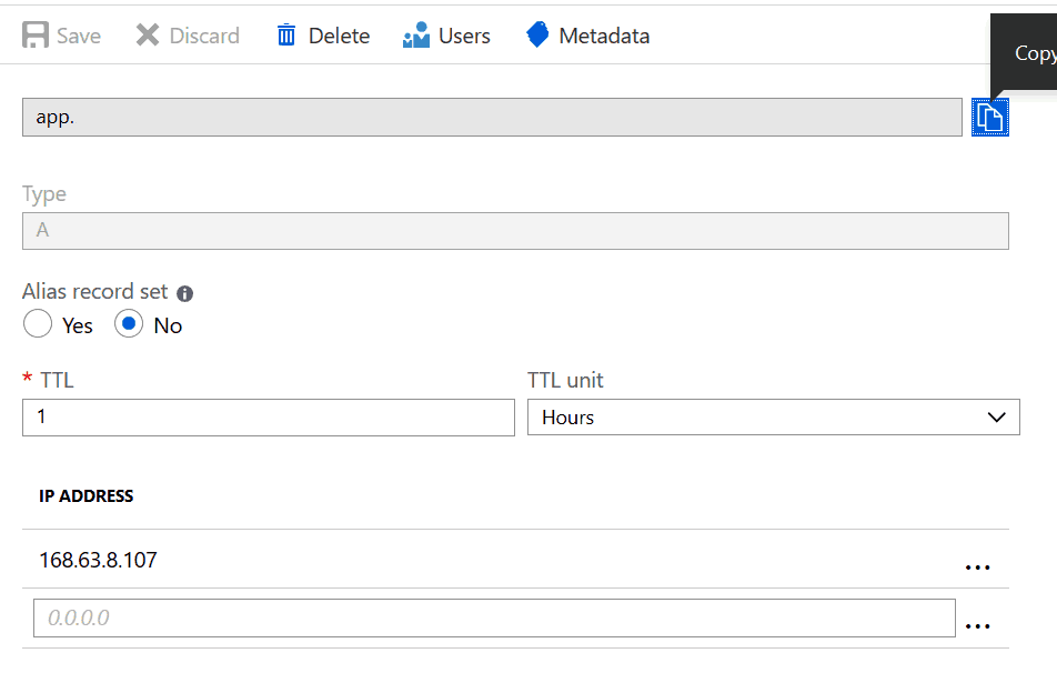 A record inside Azure DNS, that can be edited or removed