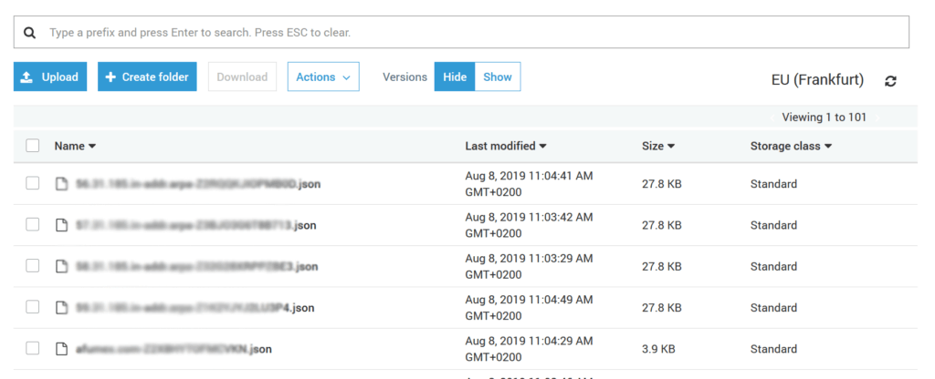 A list of files inside an AWS S3 buckets