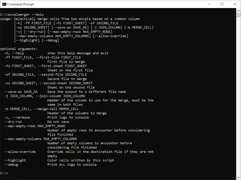 excelmerger help: how to join tables in Excel by using excelmerger from the CLI