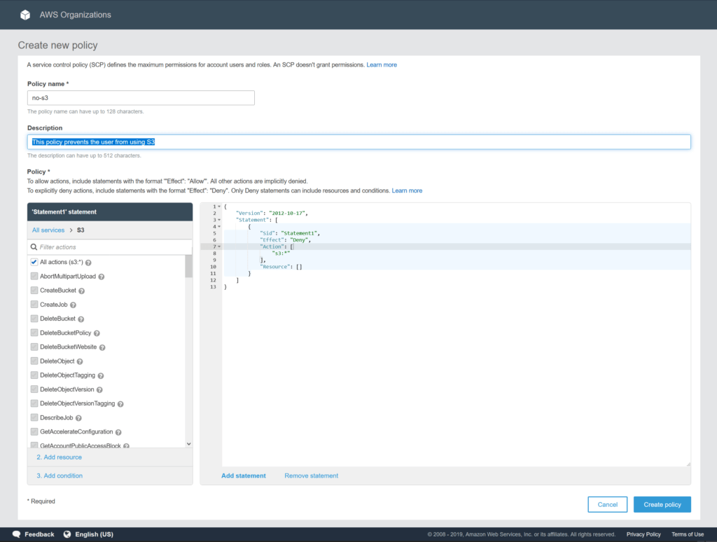 AWS Organizations Tutorial: policies to limit user capabilities