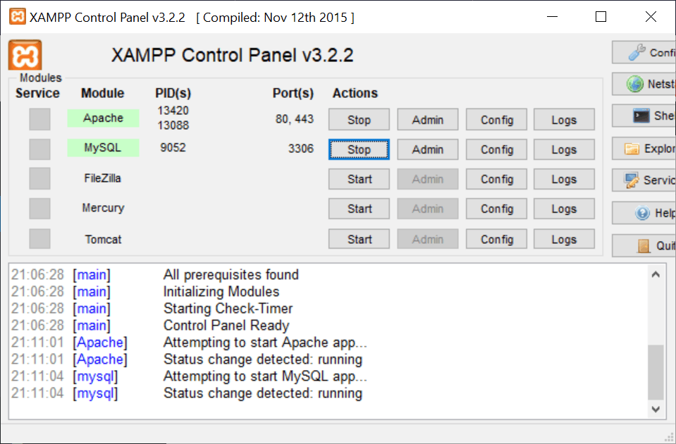 To get started with MySQL in XAMPP on Windows, we need to start Apache and MySQL services