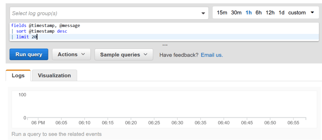 AWS CloudWatch Query editor in the Insights page