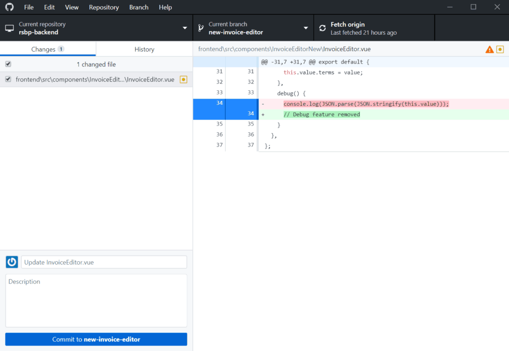 How to use git diff to check differences between files in GitHub Desktop