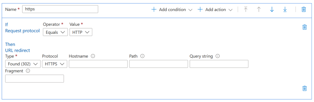 Azure Rules Engine to redirect HTTP to HTTPS when publishing our Vue.js app