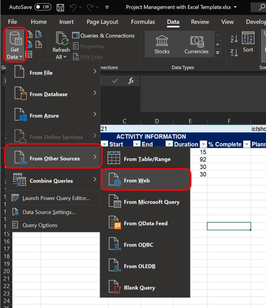 Get data from web is the tool that makes our project management with Excel more powerful