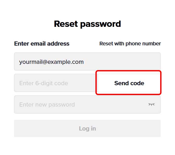 To ask for a password reset, the TikTok hacker will click on Send Code