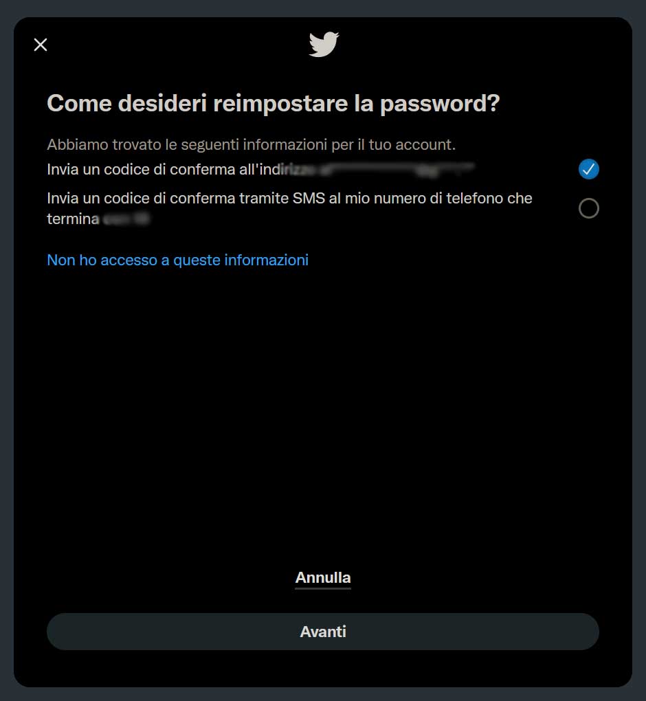 To Hack Twitter, select reset via email