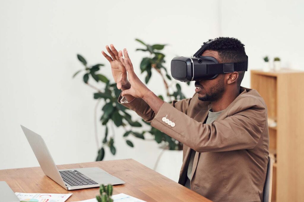 Working in VR can be done with smartphones, laptops, or desktop computers
