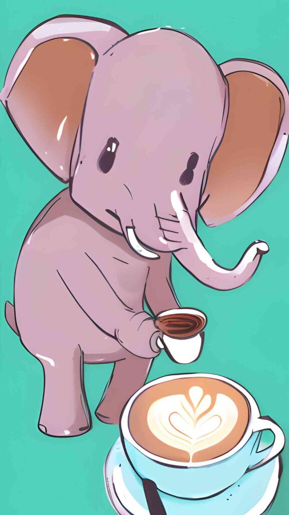 A generative AI model creates this elephant drinking coffee.