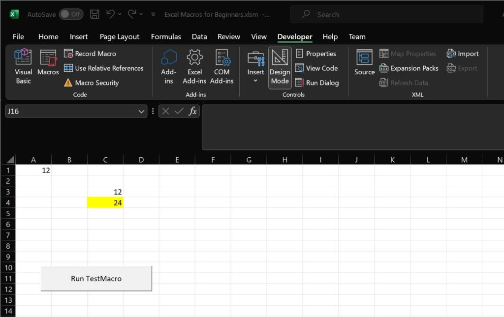 Our final result for Excel Macros for beginners is a sheet with a button and some macro-filled data