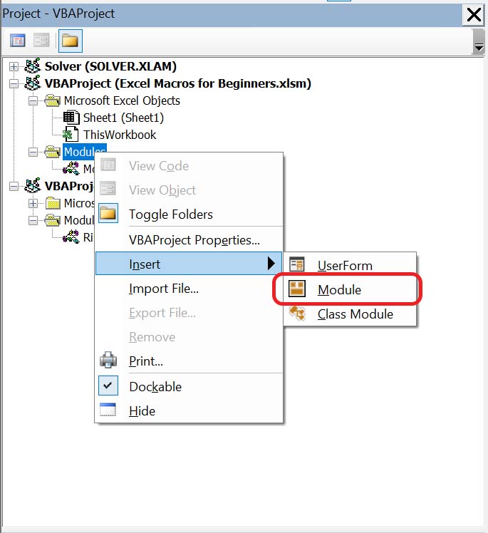 Insert a new module in your VBA project to keep your Macros in order