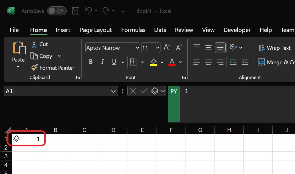 Check if python in Excel is enabled by writing some simple Python code