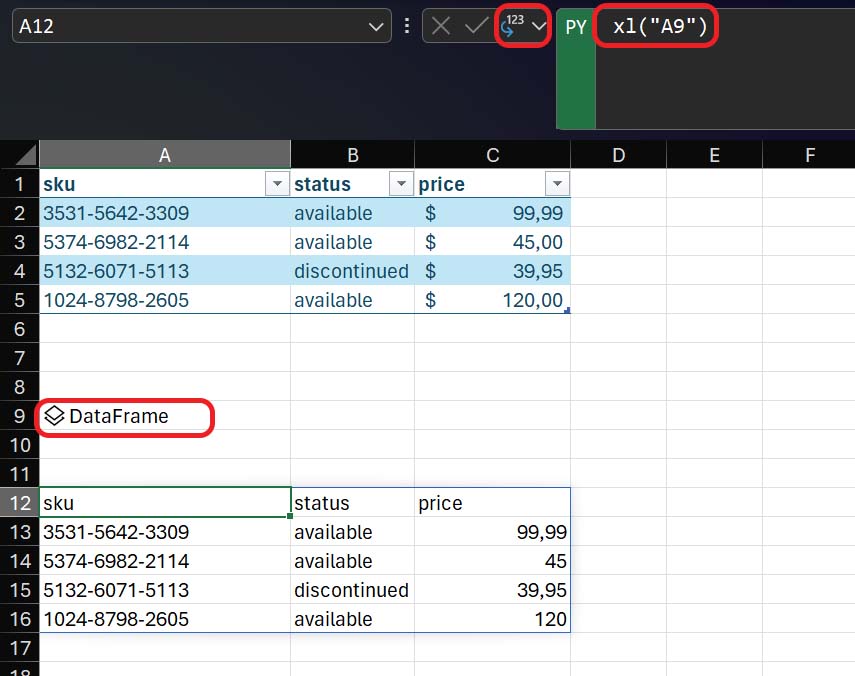 Cross-referencing a Python object from another cell in Excel