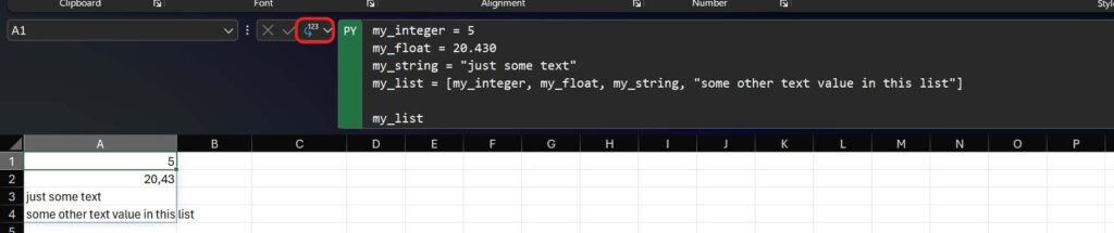 Return a list in Python in Excel as excel value