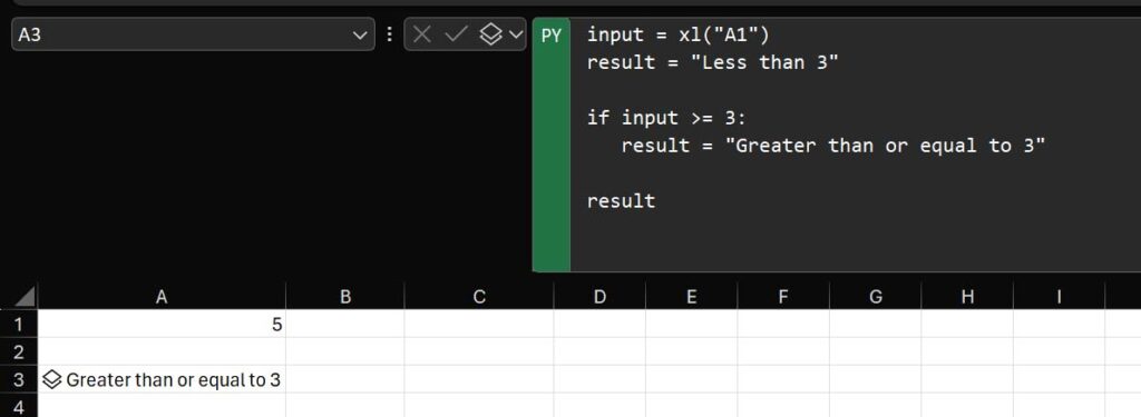 A conditional statement in Python in Excel