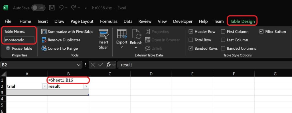 Create the Monte Carlo table for the business decision-making process